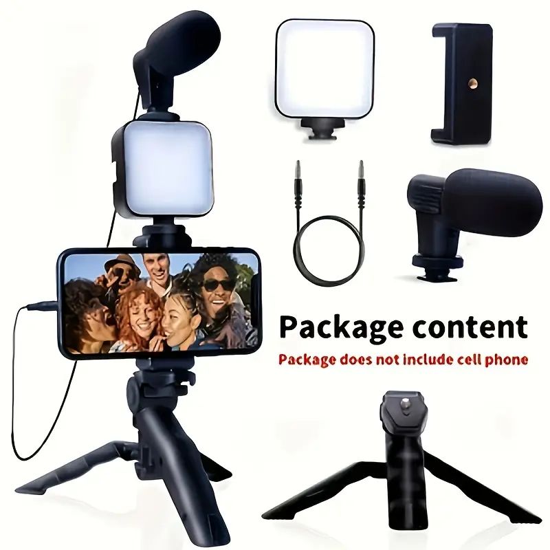 Video Making Vlogging Kit with Remote – Tripod Stand, LED Light & Microphone for YouTube, TikTok & Live Streaming