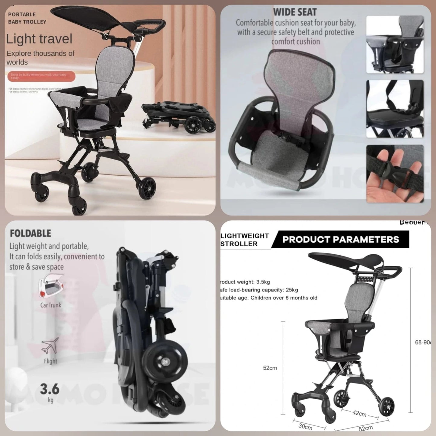 Foldable Baby Stroller – Lightweight Compact Travel Pram