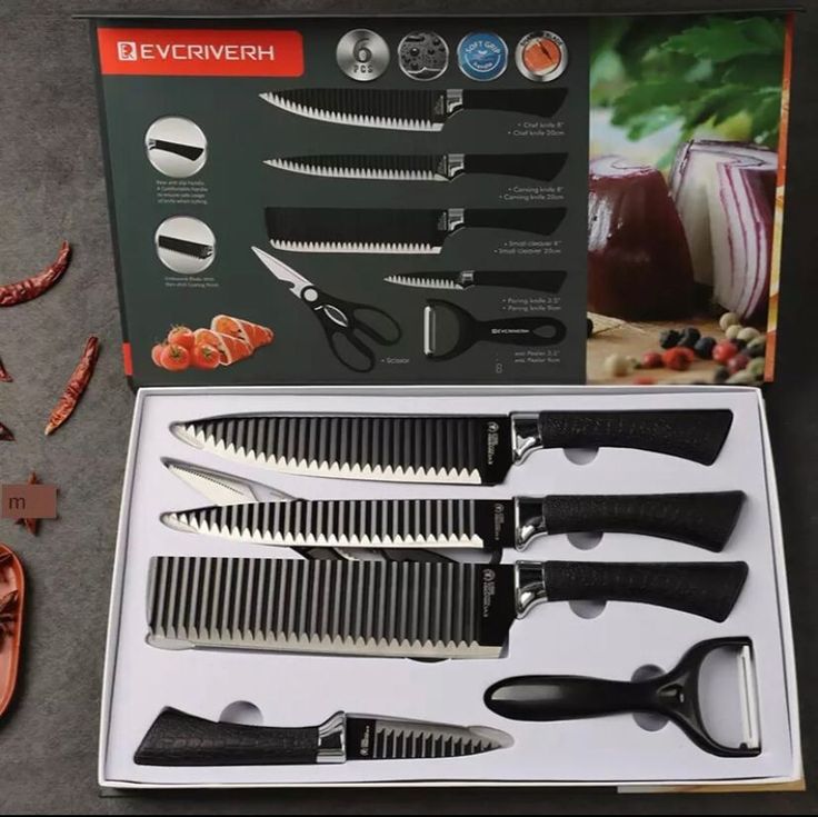 6-Piece Stainless Steel Kitchen Knife Set with Stand | Professional Chef Knives Pakistan