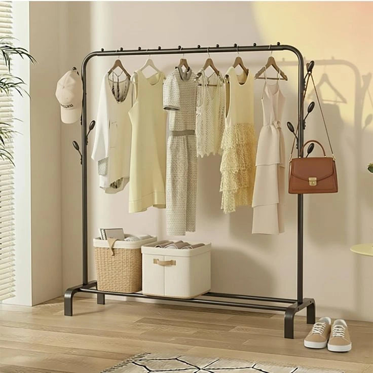Metal Clothing Rack – Garment Coat Rack with Bottom Shelf