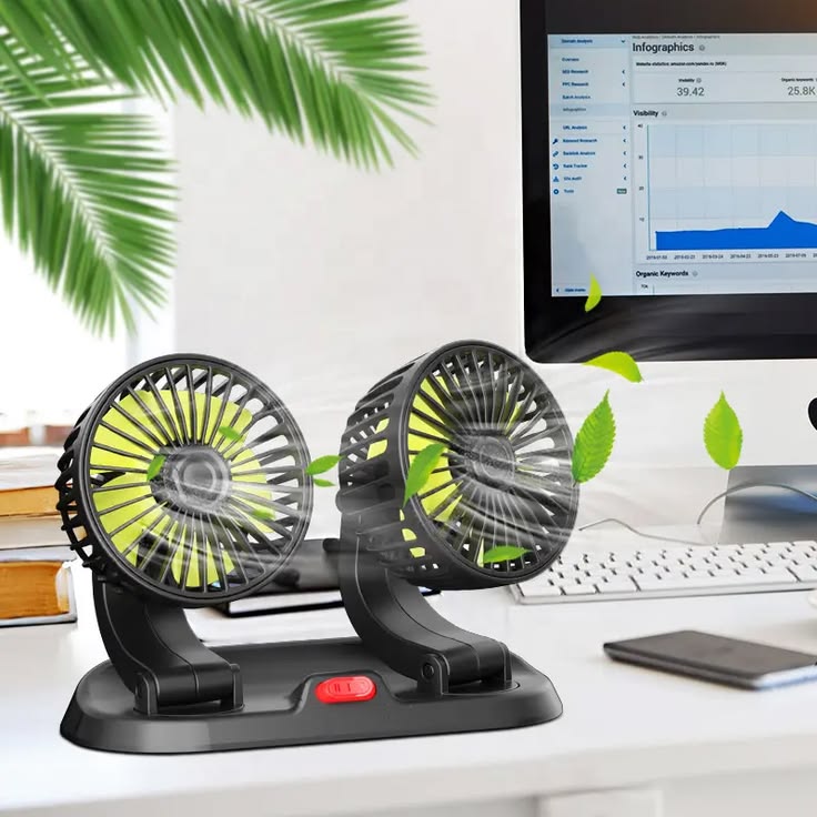 Dual Head USB Car Fan – Cooling Fan for Auto Ventilation