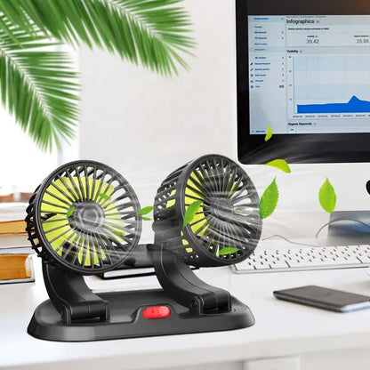 Dual Head USB Car Fan – Cooling Fan for Auto Ventilation