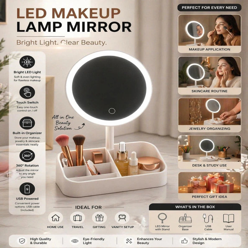 LED Vanity Mirror Organizer – Smart Storage Beauty Mirror