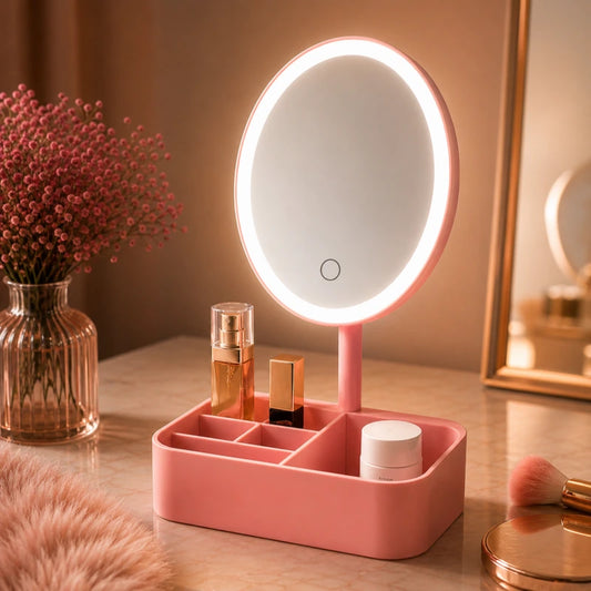 LED Vanity Mirror Organizer – Smart Storage Beauty Mirror