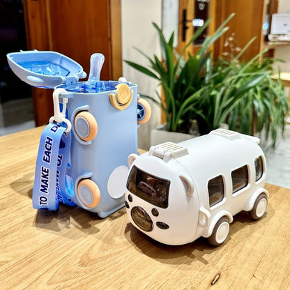 Cartoon Bus Straw Cup – Cute Kids Water Bottle Pakistan