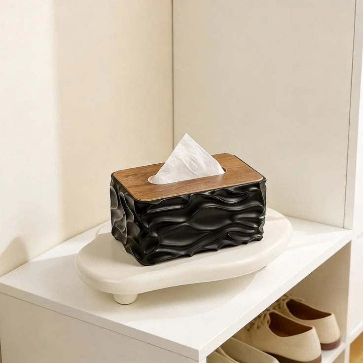 Elegant Wave Pattern Tissue Box – Wooden Lid Tissue Holder