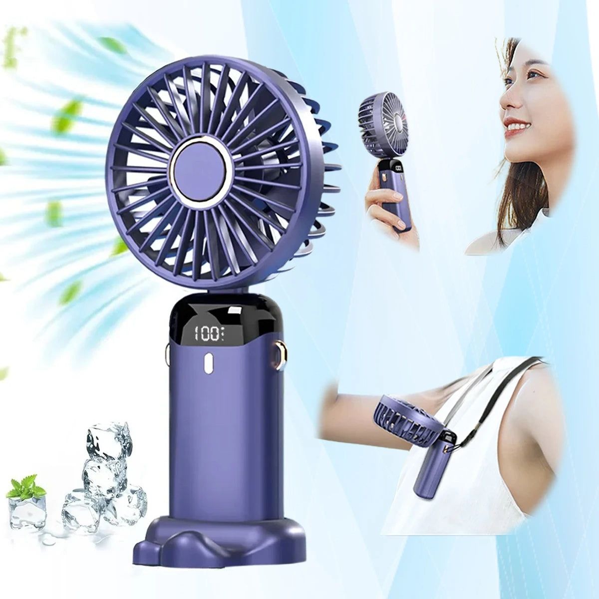 N15 Handheld USB Portable Rechargeable Fan – Digital Display Folding Mini Fan