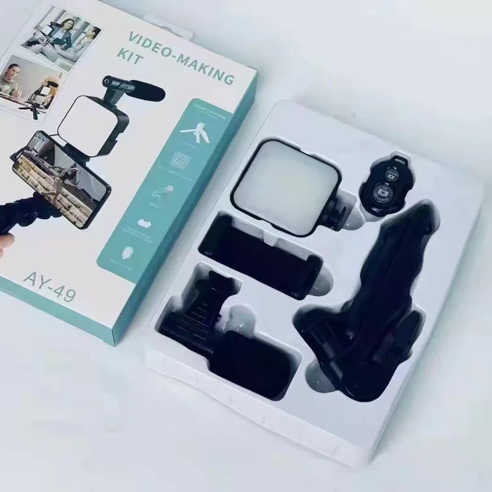 Video Making Vlogging Kit with Remote – Tripod Stand, LED Light & Microphone for YouTube, TikTok & Live Streaming