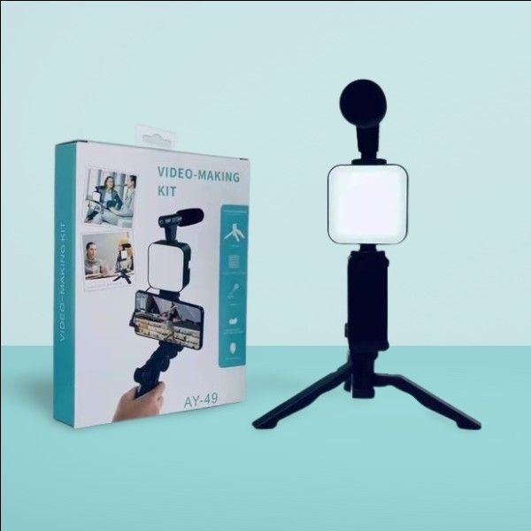 Video Making Vlogging Kit with Remote – Tripod Stand, LED Light & Microphone for YouTube, TikTok & Live Streaming