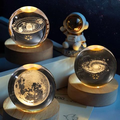 3D Moon Lamp Glass Ball LED Light with Wooden Stand – Night Light Pakistan