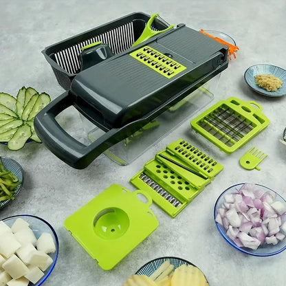 16 in 1 Vegetable Slicer – Multi-Function Mandoline Cutter with Stainless Steel Blades