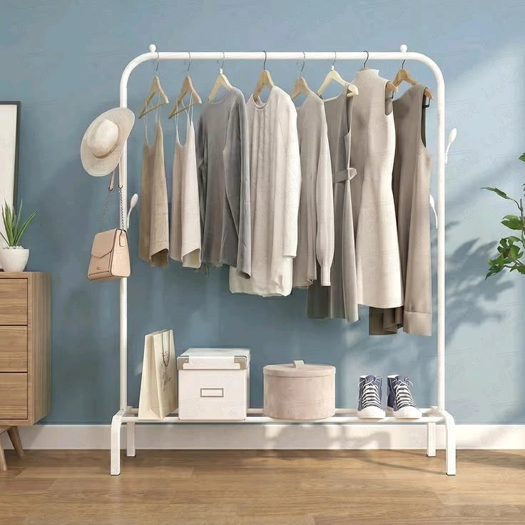 Metal Clothing Rack – Garment Coat Rack with Bottom Shelf