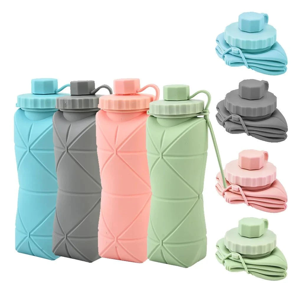 600ML Silicone Folding Water Bottle – Portable Collapsible Bottle