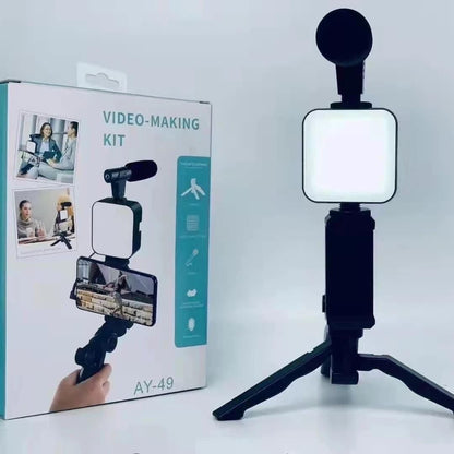 Video Making Vlogging Kit with Remote – Tripod Stand, LED Light & Microphone for YouTube, TikTok & Live Streaming
