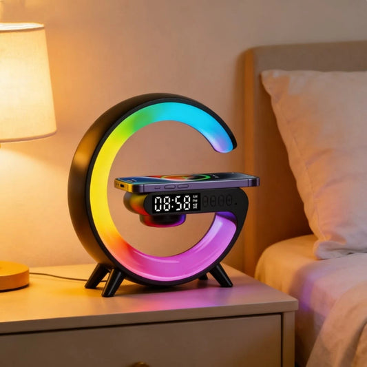 3-in-1 Bedside Lamp – Alarm Clock Bluetooth Speaker Wireless Charger
