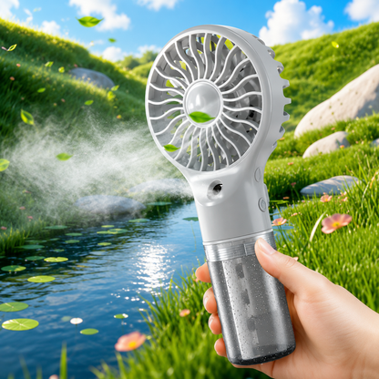 Portable Mini Fan with Mist Spray Humidifier – Rechargeable