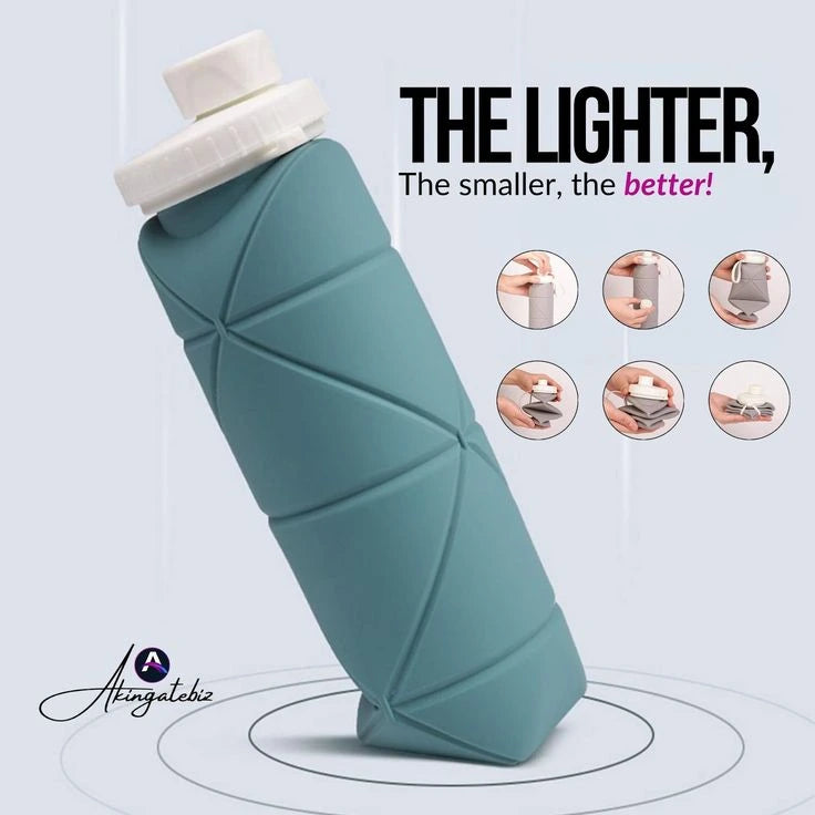 600ML Silicone Folding Water Bottle – Portable Collapsible Bottle