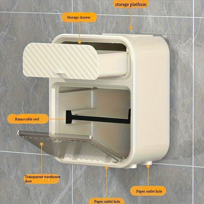 Punch-Free Wall Mounted Tissue Holder – Bathroom Storage Drawer