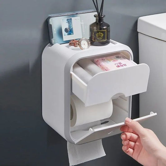 Punch-Free Wall Mounted Tissue Holder – Bathroom Storage Drawer