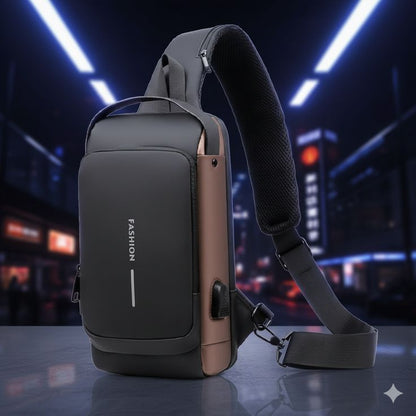 Anti-Theft Waterproof Sling Bag with USB Charging & Combination Lock