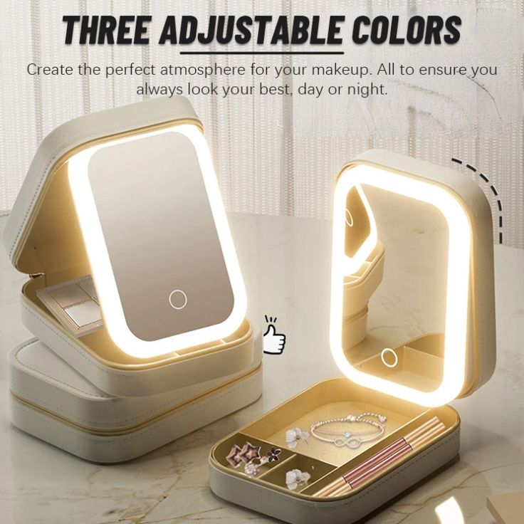 LED Cosmetics Mirror Box – Portable Makeup Organizer with LED Light & Storage Case