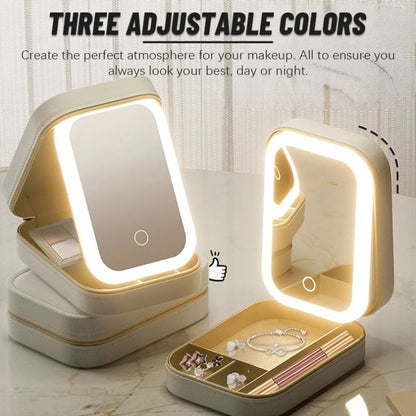 LED Cosmetics Mirror Box – Portable Makeup Organizer with LED Light & Storage Case