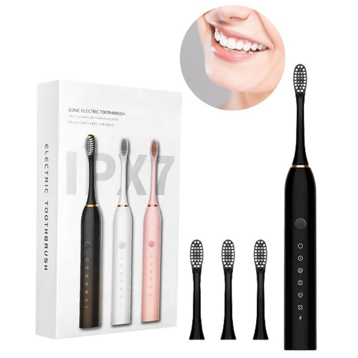 Smart sonic toothbrush IPX7 waterproof with replacement heads USB cable and travel case
