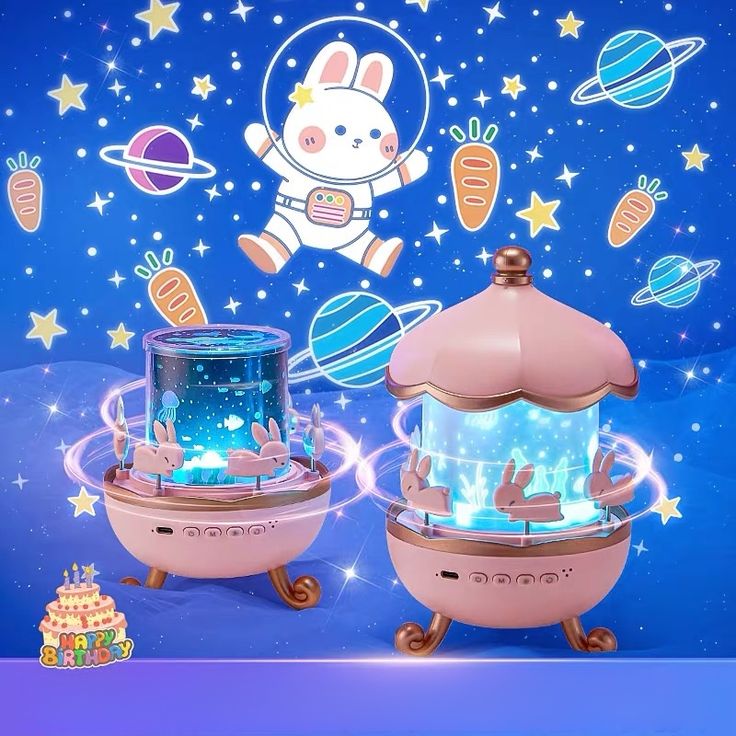 Bunny Carousel Night Projector – Kids LED Star Light Lamp