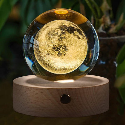3D Moon Lamp Glass Ball LED Light with Wooden Stand – Night Light Pakistan