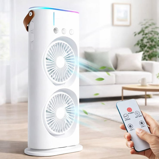 Double Rechargeable Mist Fan – Portable Spray Fan Cooling