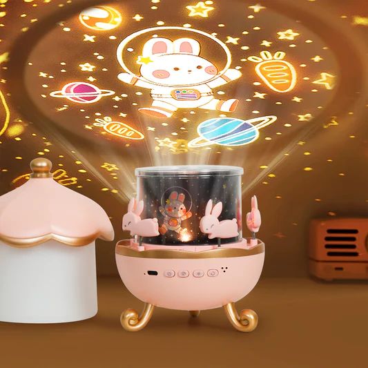 Bunny Carousel Night Projector – Kids LED Star Light Lamp