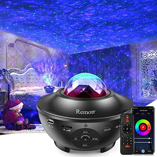 Galaxy projector night light with Bluetooth speaker displaying colorful nebula and stars on ceiling Pakistan