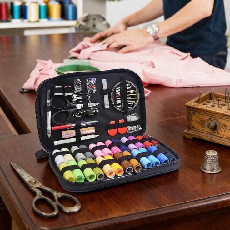Sewing kit with 22 thread spools needles scissors thimble complete repair supplies Pakistan