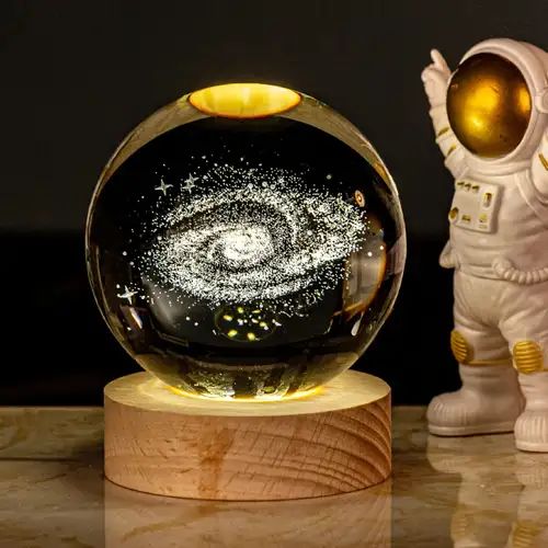 3D Moon Lamp Glass Ball LED Light with Wooden Stand – Night Light Pakistan