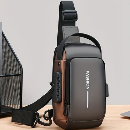 Anti-Theft Waterproof Sling Bag with USB Charging & Combination Lock