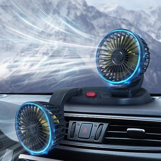 Dual Head USB Car Fan – Cooling Fan for Auto Ventilation