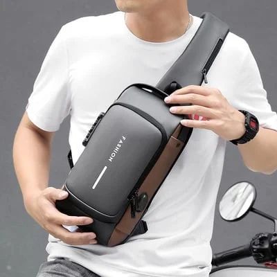 Anti-Theft Waterproof Sling Bag with USB Charging & Combination Lock