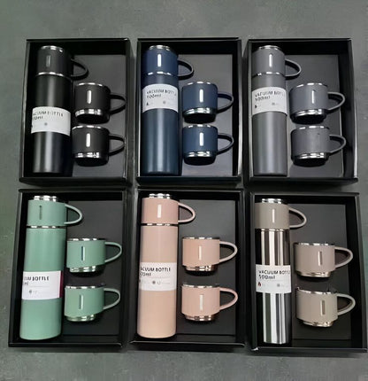 Stainless Steel Vacuum Flask Set – Double Wall Insulated Hot & Cold Bottles