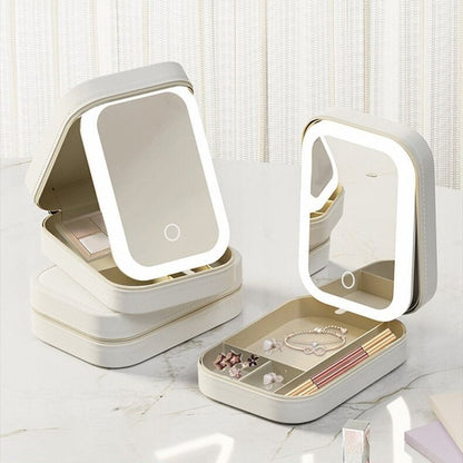 LED Cosmetics Mirror Box – Portable Makeup Organizer with LED Light & Storage Case