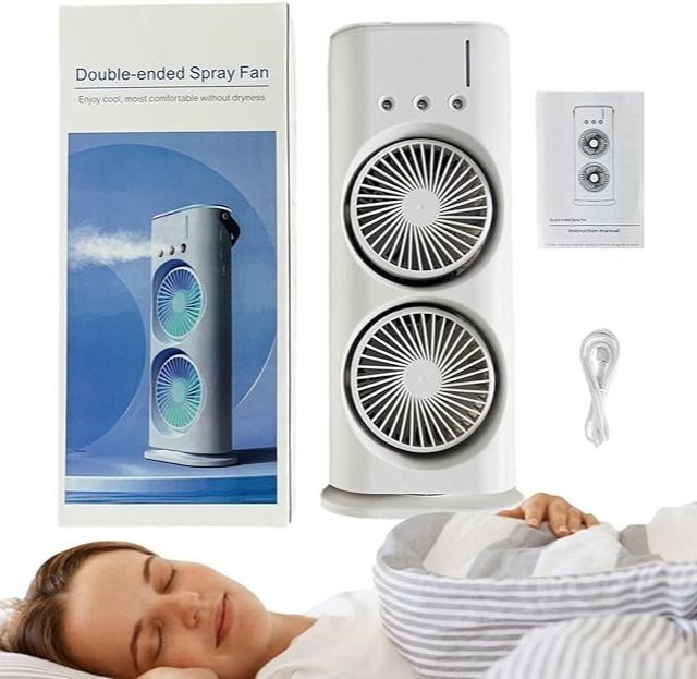 Double Rechargeable Mist Fan – Portable Spray Fan Cooling