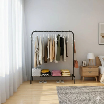 Metal Clothing Rack – Garment Coat Rack with Bottom Shelf