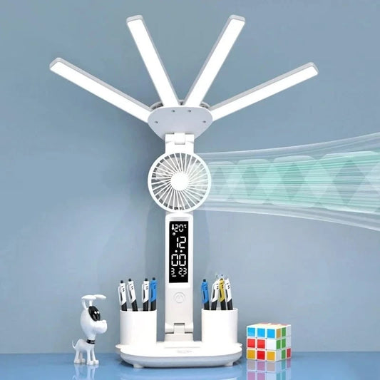 3-in-1 LED Desk Lamp with Fan – Multifunctional Study Light