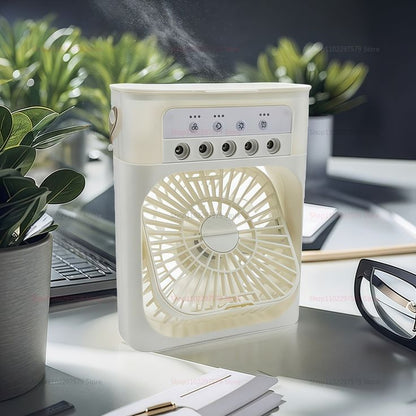Humidifier Mist Spray Fan with RGB Light – 3-in-1 Portable Cooling Fan Pakistan