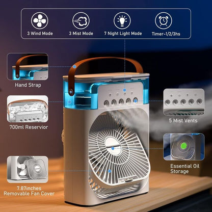 Humidifier Mist Spray Fan with RGB Light – 3-in-1 Portable Cooling Fan Pakistan