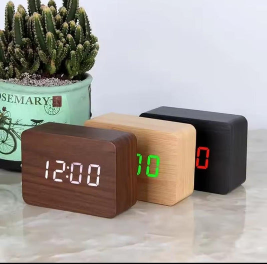 Wooden Digital Desk Clock – LED Alarm Clock with Temperature Display Pakistan