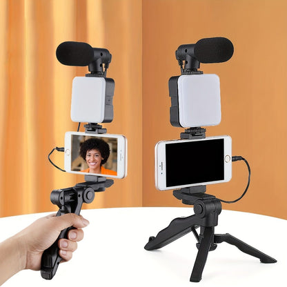 Video Making Vlogging Kit with Remote – Tripod Stand, LED Light & Microphone for YouTube, TikTok & Live Streaming