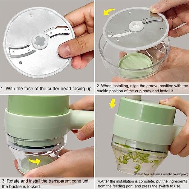 Electric Handheld Chopper 4-in-1 – USB Rechargeable Mini Food Processor
