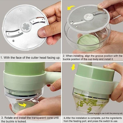 Electric Handheld Chopper 4-in-1 – USB Rechargeable Mini Food Processor