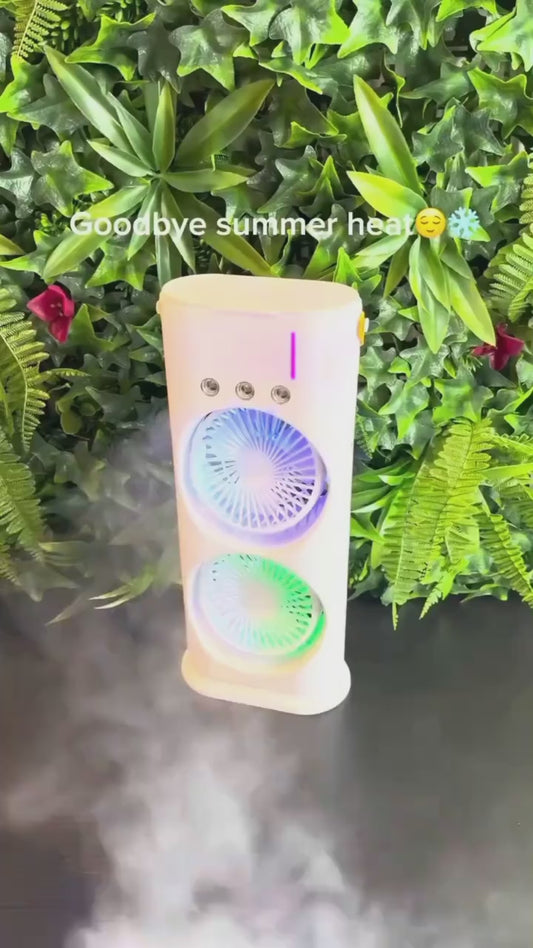 Double Rechargeable Mist Fan – Portable Spray Fan Cooling