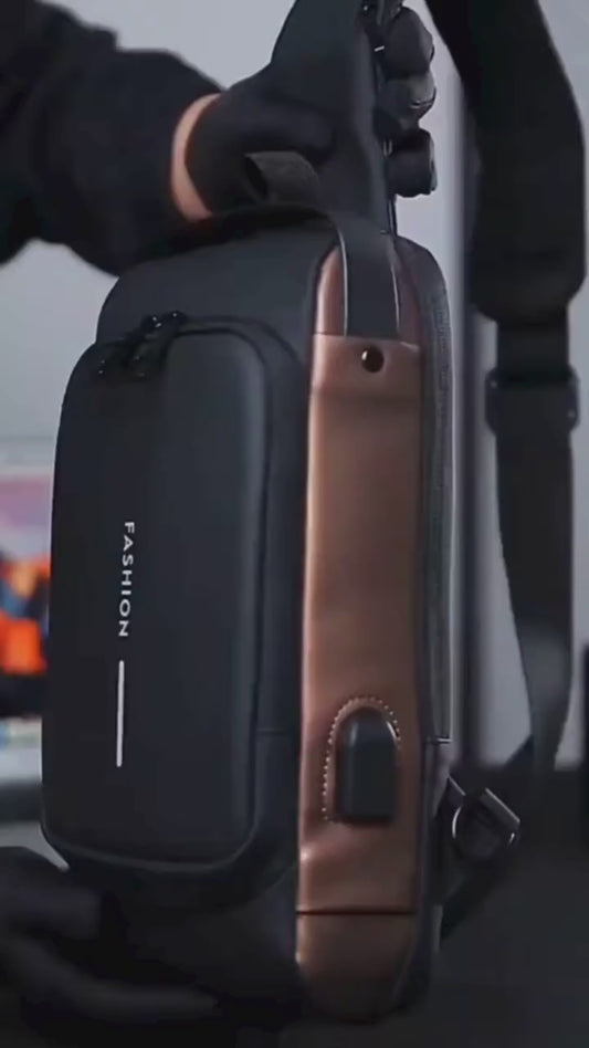 Anti-Theft Waterproof Sling Bag with USB Charging & Combination Lock